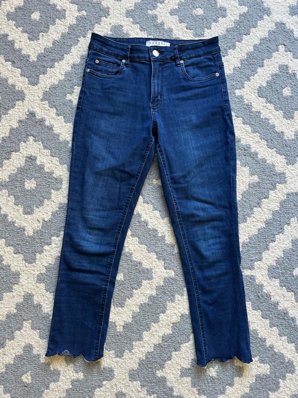 Carreli Blue Denim Stretch Jeans with the Cutest Scalloped Bottom, Womens 4